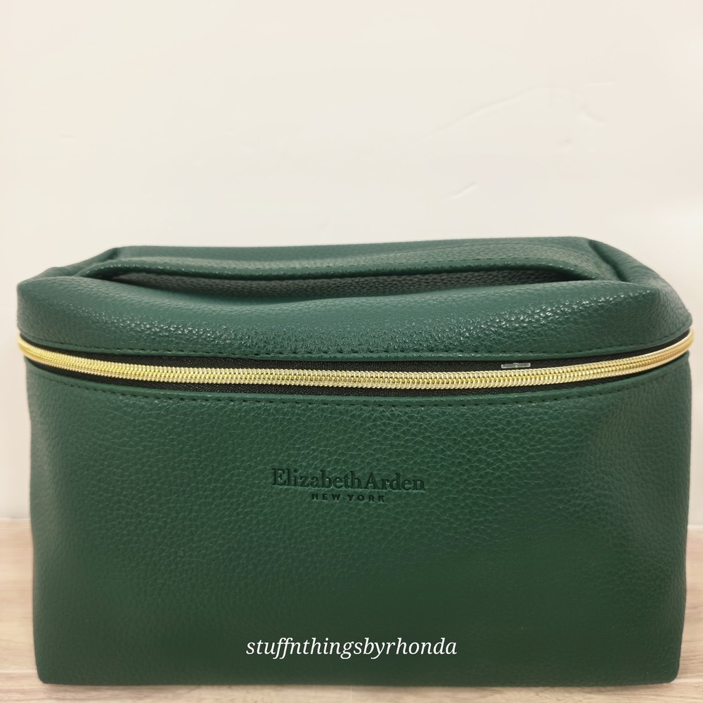 Elizabeth Arden Faux Leather Cosmetic Bag W/Handle Zippered 8.5in x 5in‎ x 3.5in